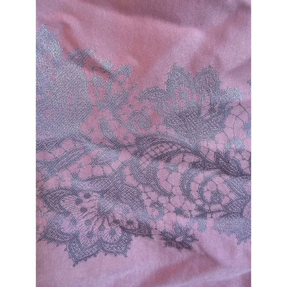 Silk Cashmere Shawl Scarf Pink Lavender Floral Lace Wrap boho dainty fringe fest